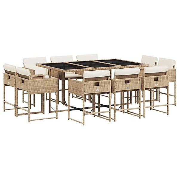 vidaXL 11-tlg Garten-Essgruppe mit Kissen Beige Poly Rattan Modell 10 günstig online kaufen