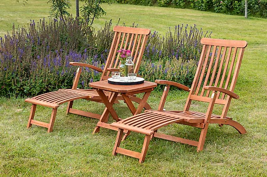 MERXX Gartensessel »Deckchair« Set, 2x Sessel, 1x Klapphocker, 3 Stk. tlg. günstig online kaufen