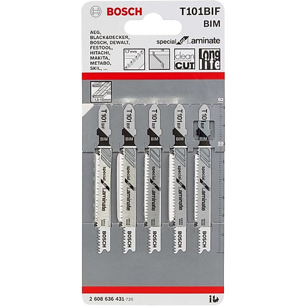Bosch 5 Stichsägeblätter für Laminat-Stichsäge T101 BIF günstig online kaufen