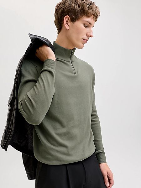 Jack & Jones Troyer "JJEEMIL KNIT HALF ZIP NOOS" mit Rippbündchen günstig online kaufen
