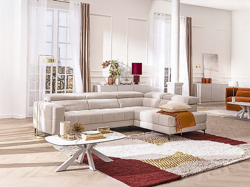 Couchtisch - Sicherheitsglas, Keramik & Metall - Marmor-Optik Weiß - DERIYA günstig online kaufen