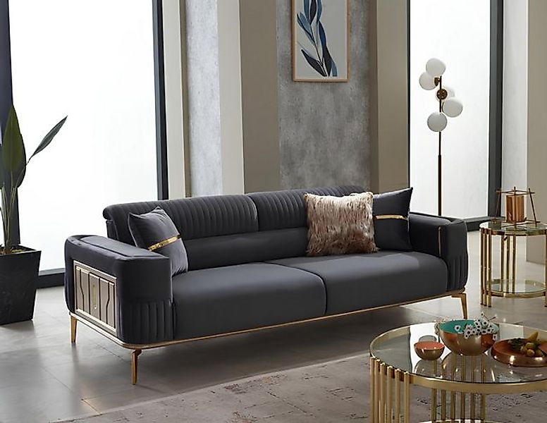 JVmoebel Sofa Polstersofa Luxus Dreisitzer Sofa 3 Sitzer Stoffsofa Grau Cou günstig online kaufen