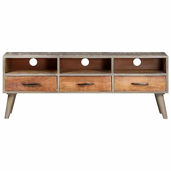 Tv-schrank Grau 130x35x51 Cm Raues Mango-massivholz günstig online kaufen