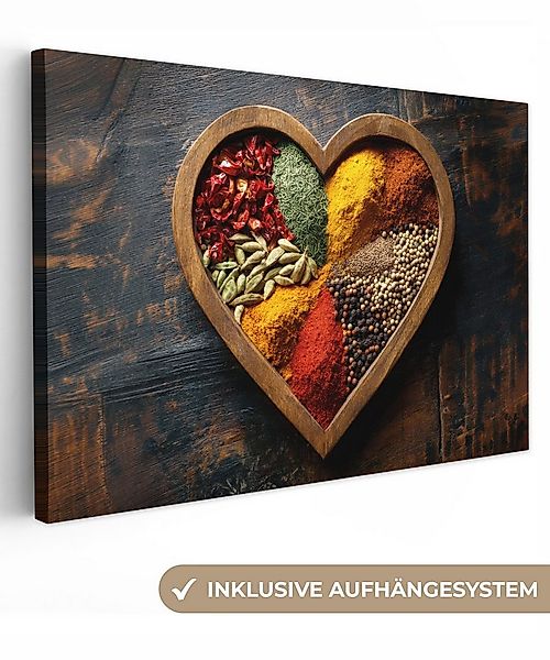 OneMillionCanvasses® Leinwandbild Hölzern - Herz - Bunt - Gewürze, Fotodruc günstig online kaufen