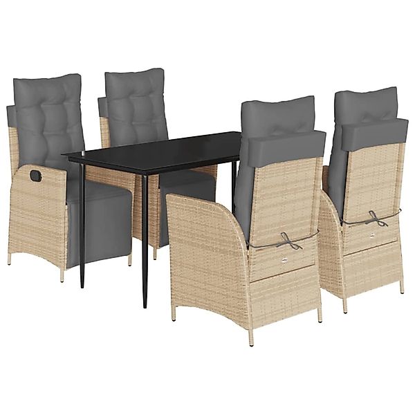 vidaXL 5-Tlg Garten-Essgruppe mit Kissen Beigemischung Poly Rattan 3213450 günstig online kaufen