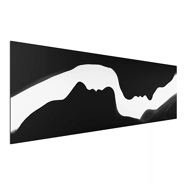 Alu-Dibond Bild Schwarz-Weiß - Panorama Silhouetten günstig online kaufen