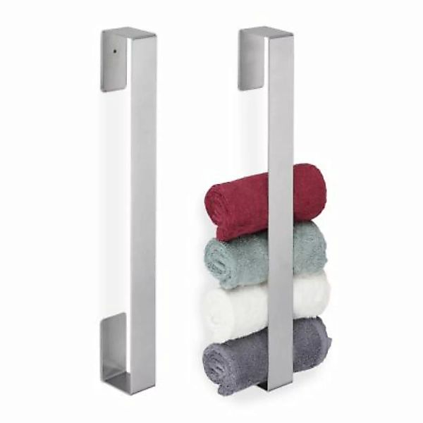 relaxdays 2 x Handtuchhalter ohne Bohren silber günstig online kaufen