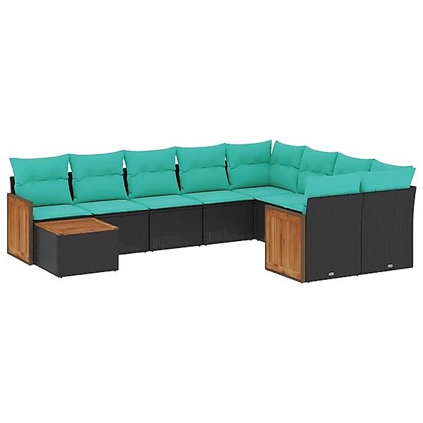 vidaXL 10-Tlg Gartensofa-Set mit Kissen Schwarz Polyrattan 3227996 günstig online kaufen