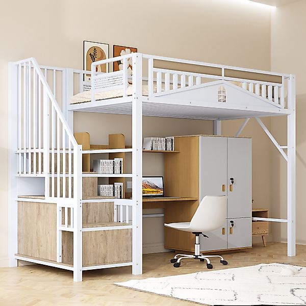 HAUSS SPOLE Hochbett 90x200cm, Metall-Sicherheitszaun, Sicherheitsleiter günstig online kaufen