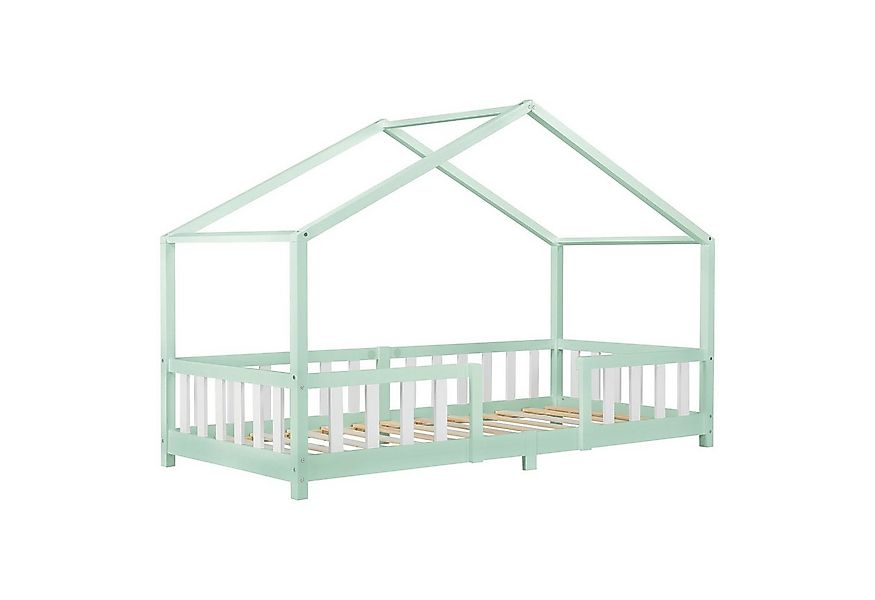 en.casa Kinderbett, »Treviolo« Haus-Optik Montessori 90x200 cm Mintgrün/Wei günstig online kaufen