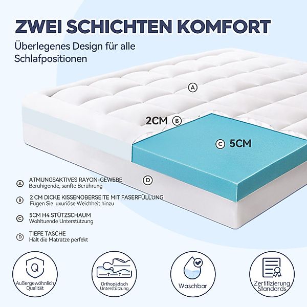 Elemuse, Topper H3/H4 Gel Memory-Schaum Matratzentopper, günstig online kaufen