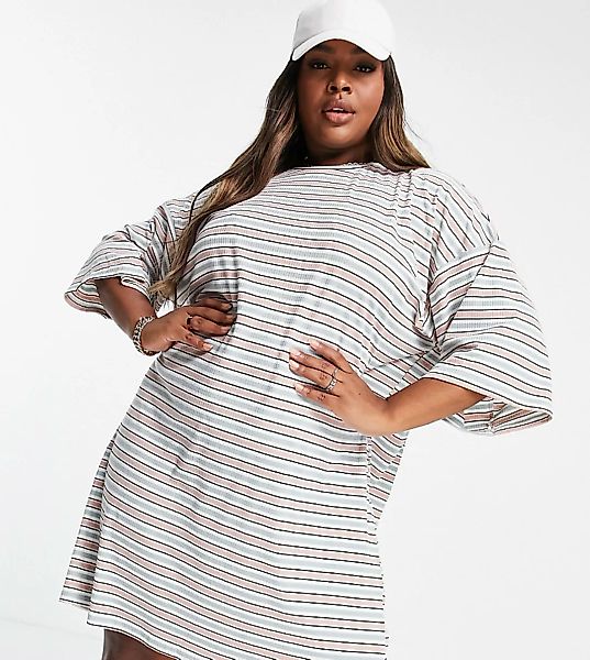 Urban Threads Plus – Geripptes T-Shirt-Kleid mit Streifen-Mehrfarbig günstig online kaufen
