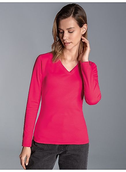 Trigema T-Shirt TRIGEMA Langarmshirt mit V-Ausschnitt günstig online kaufen
