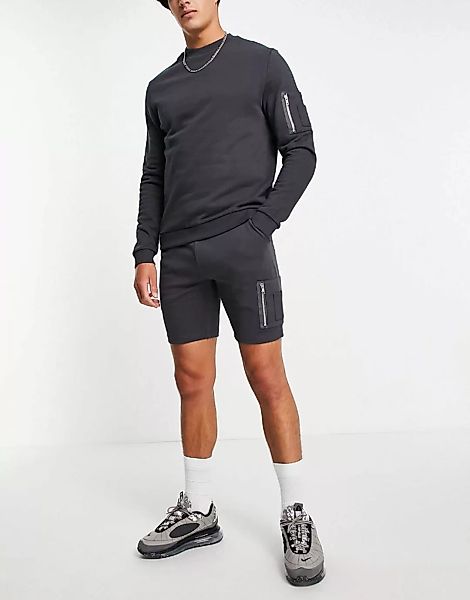 ASOS DESIGN – Trainingsanzug mit Sweatshirt und Skinny-Shorts mit MA1-Tasch günstig online kaufen