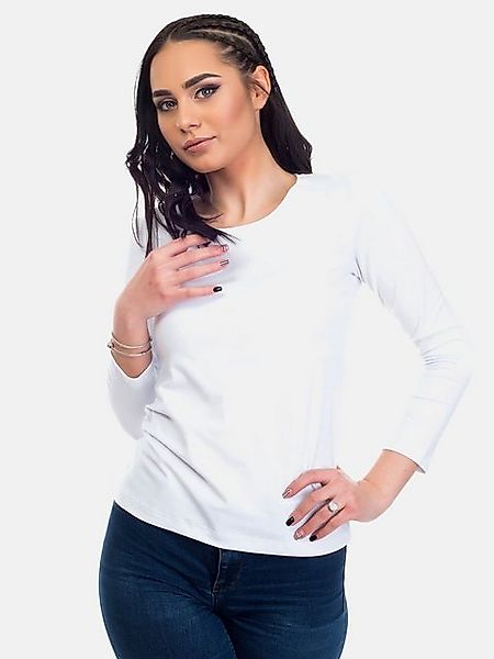 Evoni Langarmshirt Langarm Rundhals Baumwolle Basic Shirt günstig online kaufen