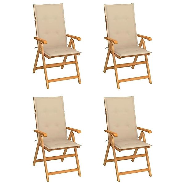 vidaXL Gartenstühle 4 Stk mit Beigen Kissen Massivholz Teak 3065533 günstig online kaufen