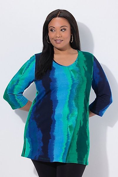 Ulla Popken Longshirt Longshirt Batikdruck A-Linie V-Ausschnitt 3/4-Arm günstig online kaufen