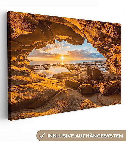 OneMillionCanvasses® Leinwandbild Höhle - Meer - Horizont - Sonnenuntergang günstig online kaufen