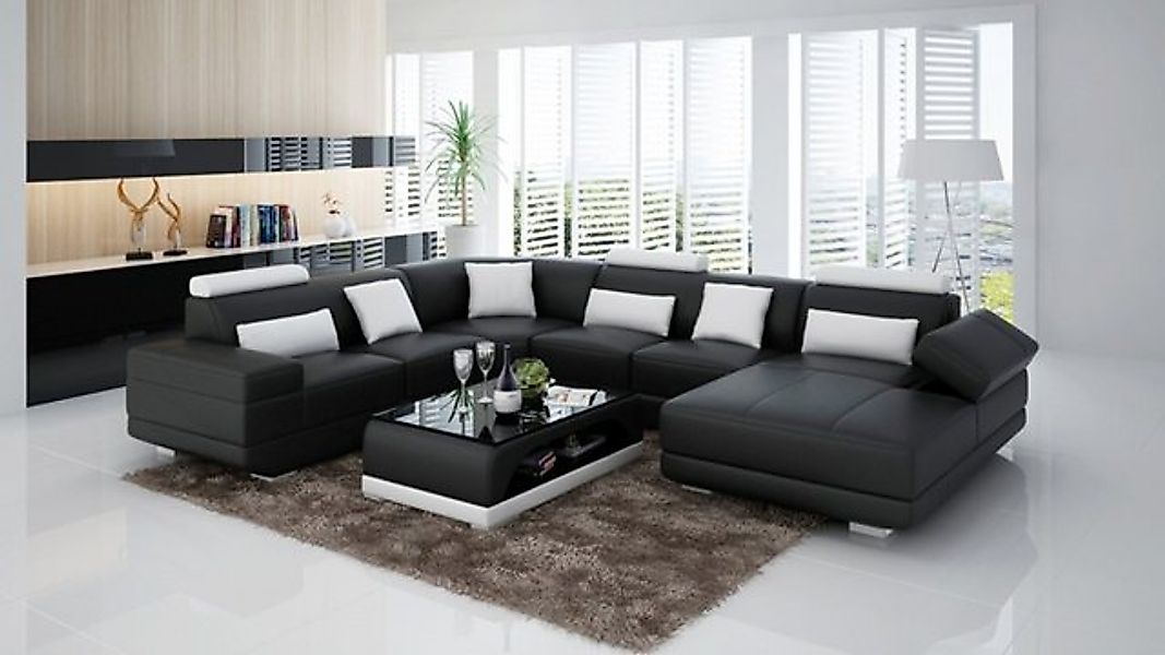 JVmoebel Ecksofa Ledersofa Couch Wohnlandschaft Eck Garnitur Sofa Beige, Ma günstig online kaufen