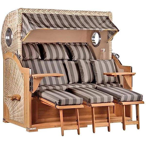 GarWoh Strandkorb Westerland XXL Teak Bullauge PE Shell Dessin 537 günstig online kaufen