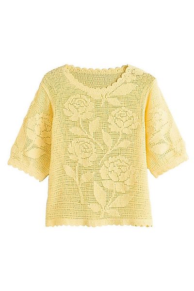 Next Kurzarmpullover Kurzärmeliges T-Shirt mit Häkelblumen (1-tlg) günstig online kaufen
