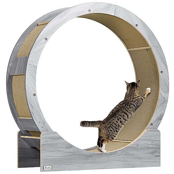 PawHut Katzenlaufrad Mehrschichtplatte Wellpapier Grau 91L x 33,5B x 94H cm günstig online kaufen