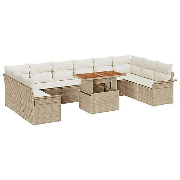 vidaXL Loungesofa 11-teiliges Garten-Esszimmer-Set mit Kissen Beige Poly Ra günstig online kaufen