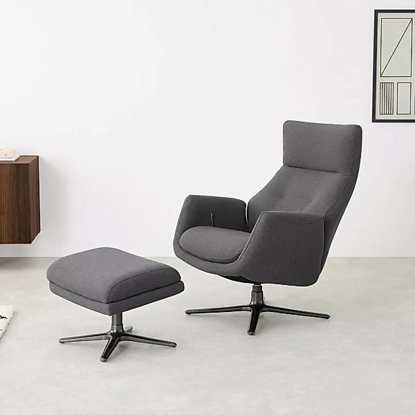 Paxton Sessel mit Hocker, Marlgrau - MADE.com günstig online kaufen