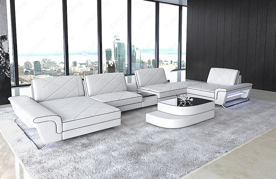 Sofa Dreams Wohnlandschaft Sofa Leder Bari U Form Ledersofa, Couch, mit LED günstig online kaufen