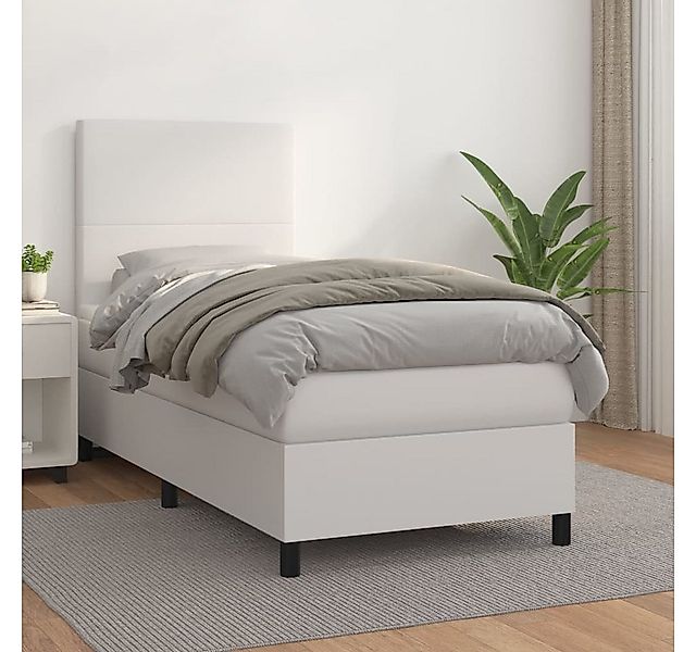 vidaXL Boxspringbett, Boxbett mit Matratze & LED Weiß 90x200 cm Kunstleder günstig online kaufen