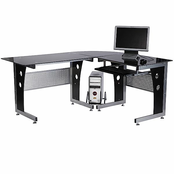 HOMCOM Computertisch Eckschreibtisch mit Sicherheitsglas günstig online kaufen