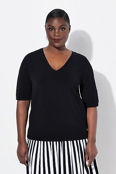 Ulla Popken Strickpullover Pullover elastischer Saum V-Ausschnitt Halbarm günstig online kaufen