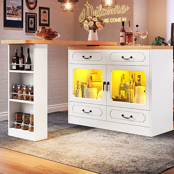 OKWISH Bartisch Ausziehbarer Kücheninsel,mit Stauraum (Ausziehbarer günstig online kaufen