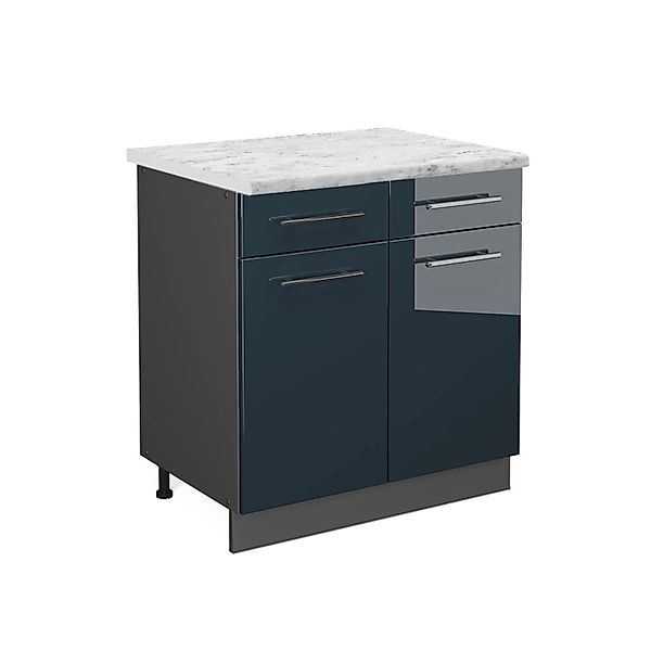 Vicco Küchenunterschrank Fame-Line Dunkelblau Hochglanz/Anthrazit 80 cm AP günstig online kaufen