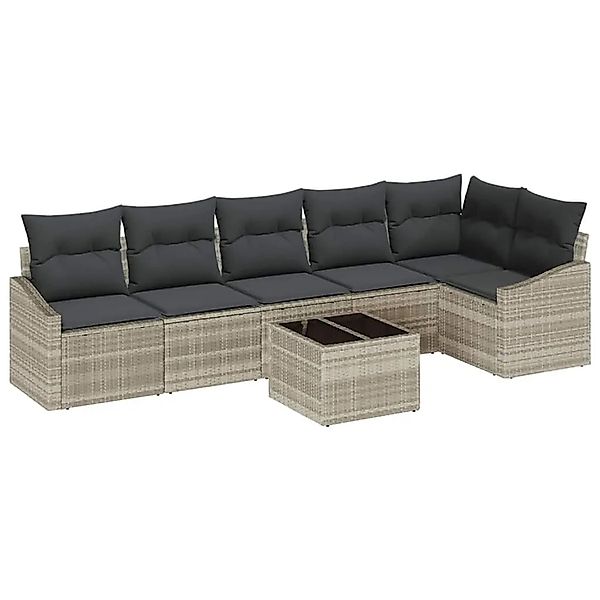 vidaXL Gartensofa-set mit Kissen 7-Tlg Hellgrau Poly-Rattan 3355421 günstig online kaufen