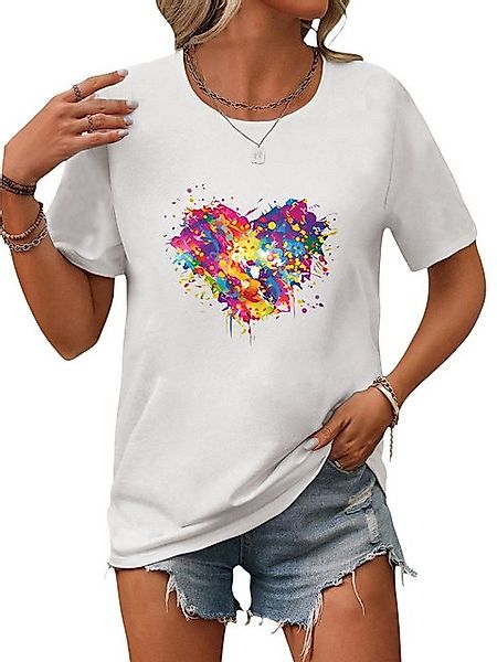 PYL Rundhalsshirt Damen Bequemes Sommer Kurzarmbluse Locker Liebe Print-Shi günstig online kaufen