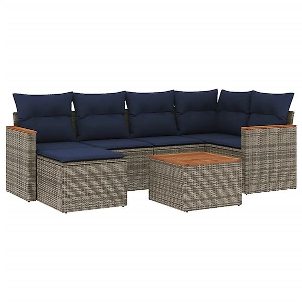 vidaXL 7-Tlg Gartensofa-Set mit Kissen Grau Polyrattan 3226187 günstig online kaufen