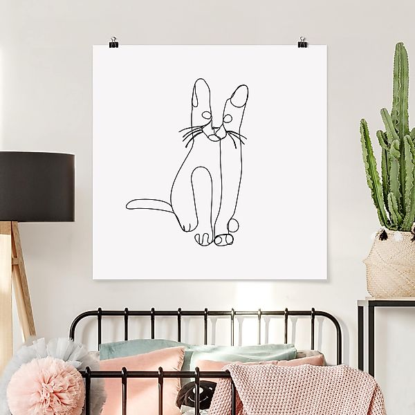 Poster - Quadrat Katze Line Art günstig online kaufen