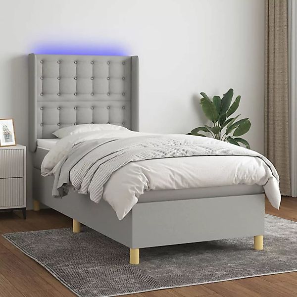 Vidaxl Boxspringbett Mit Matratze & Led Hellgrau 100x200 Cm Stoff günstig online kaufen