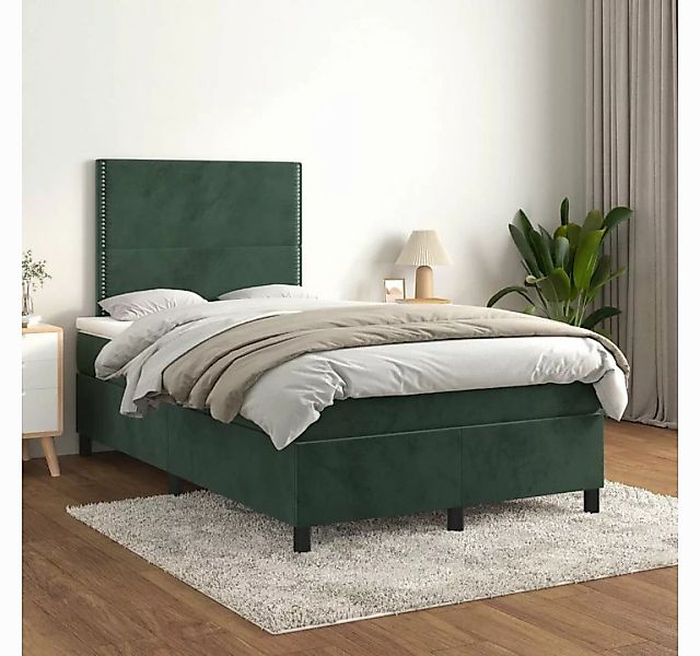 vidaXL Boxspringbett, Boxspringbett mit Matratze Dunkelgrün 120x200 cm Samt günstig online kaufen