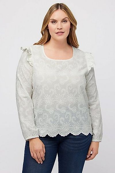 Ulla Popken Satinbluse Bluse Rüschen Carree-Auschnitt Langarm günstig online kaufen