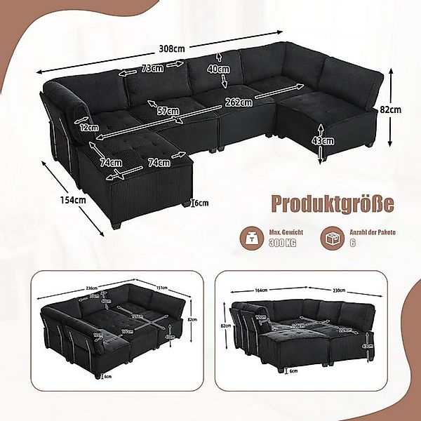 HAUSS SPOLE Schlafsofa mit bettfunktion,6-Sitzer sofas wohnzimmer,sofa l fo günstig online kaufen