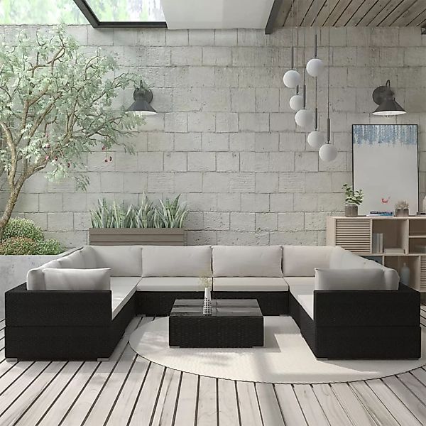 9-tlg. Garten-lounge-set Mit Auflagen Poly Rattan Schwarz günstig online kaufen