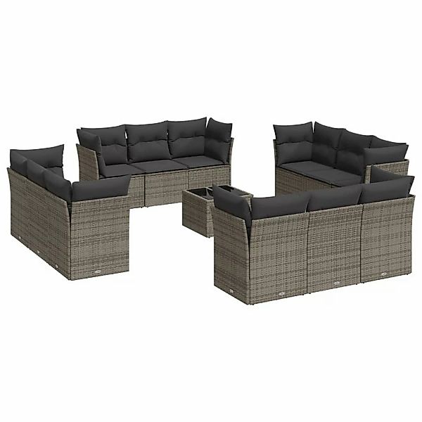 vidaXL 13-Tlg Garten-Sofagarnitur mit Kissen Grau Poly Rattan 3217340 günstig online kaufen