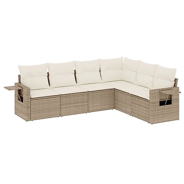vidaXL 6-Tlg Garten-Sofagarnitur mit Kissen Beige Poly Rattan 3220207 günstig online kaufen