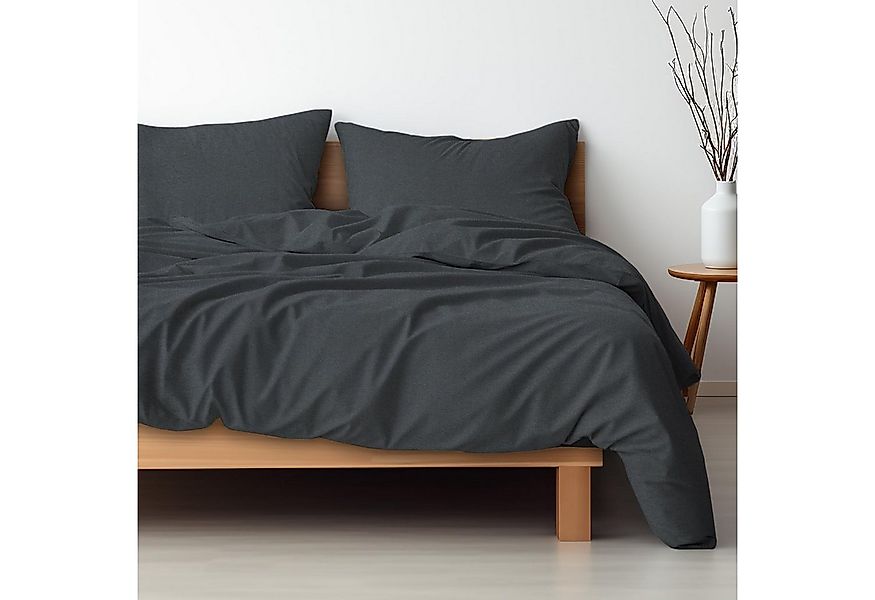 Hausfelder Bettwäsche Set (Bettbezug 200 x 200 + 2 x Kissen 80x80, anthrazi günstig online kaufen