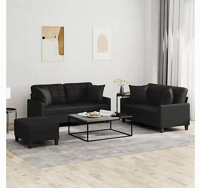 vidaXL Sofa Sofagarnitur mit Kissen Kunstleder, mit Ziekissen + Fußhocker, günstig online kaufen