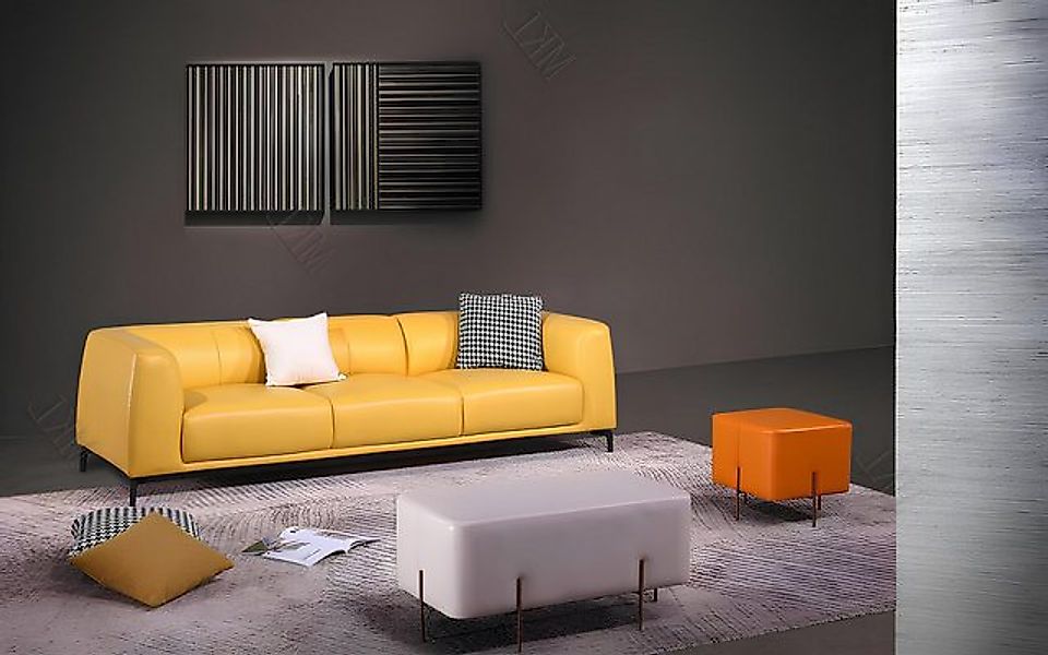 Xlmoebel Sofa Modernes gelbes Dreisitzer-Sofa + 2x Hocker für das Wohnzimme günstig online kaufen