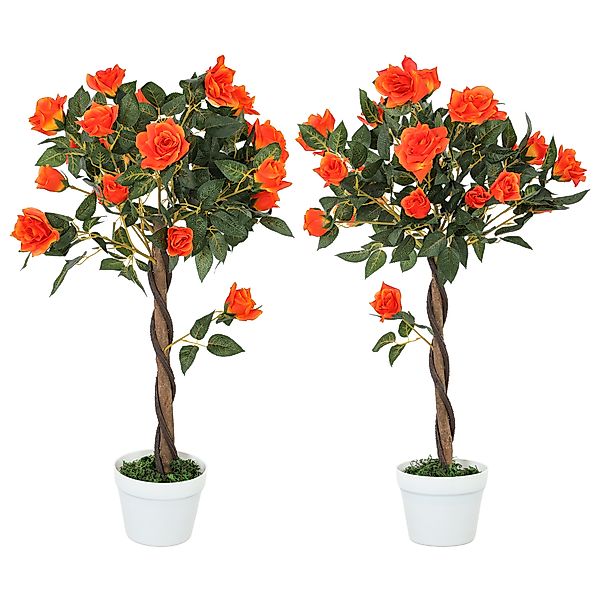 Outsunny Künstliche Kamelienpflanze mit 21 Blüten, inkl. Zementtopf und Moo günstig online kaufen