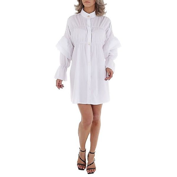 Ital-Design Blusenkleid Damen Freizeit Rüschen Blusenkleid in Weiß günstig online kaufen